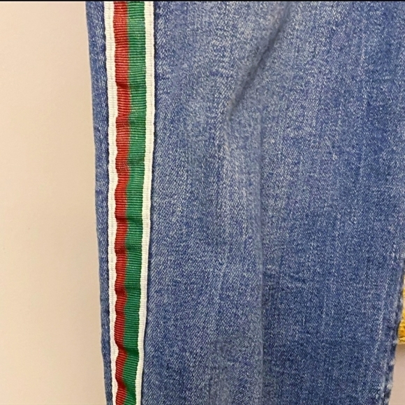 Zara Trafaluc Denimwear Red Green Side Varsity Stripe Jeans Womens 2 Frayed Hem - Picture 5 of 12